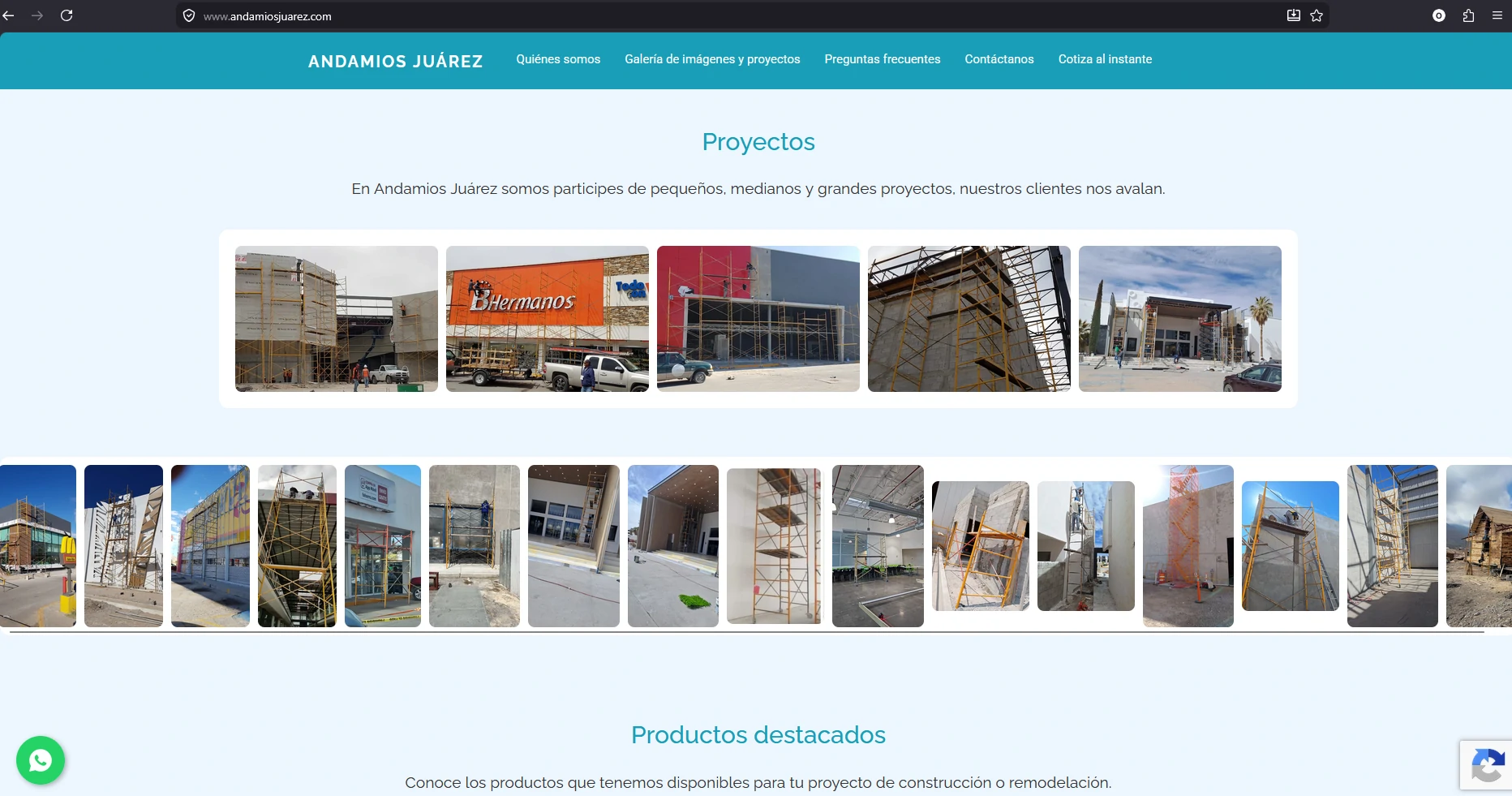 Vista del sitio web de Andamios Ju&aacute;rez